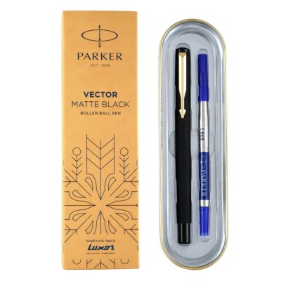 Parker Vector Matte Black Gold Trim Roller Ball Pen | Ink C…