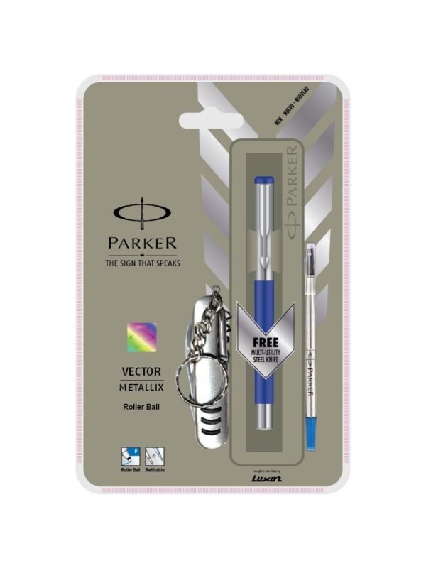 Parker Vector Mettalix CT Roller Ball Pen (Blue) + Swiss Knife
