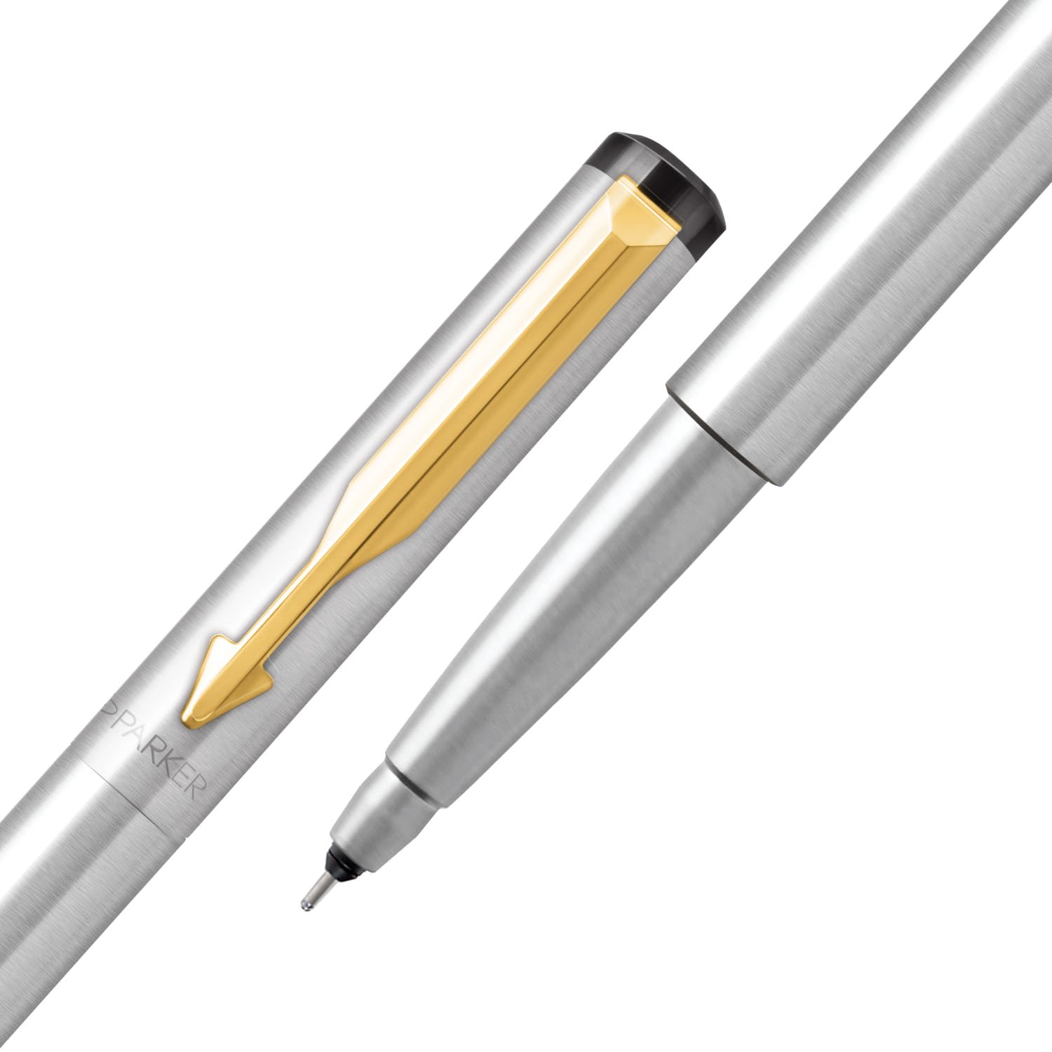 Parker Vector Stainless Steel Gold Trim Roller Ball Pen | Ink Color - Blue | Perfect For Corporate Use | Elite Pen For Professionals - Image 4