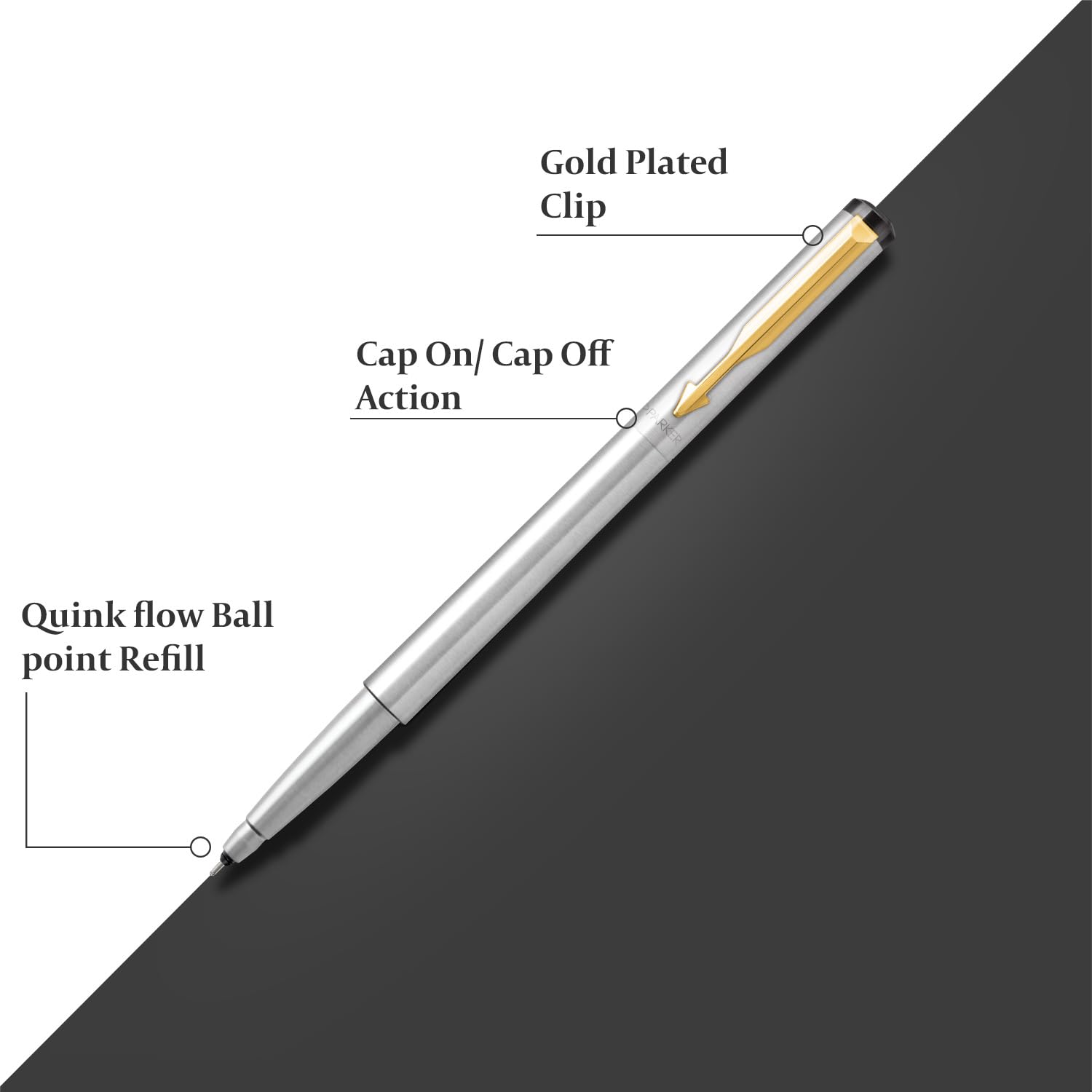 Parker Vector Stainless Steel Gold Trim Roller Ball Pen | Ink Color - Blue | Perfect For Corporate Use | Elite Pen For Professionals - Image 6