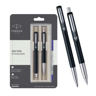 Parker Vector Standard Chrome Trim Roller Ball Pen + Ball P…