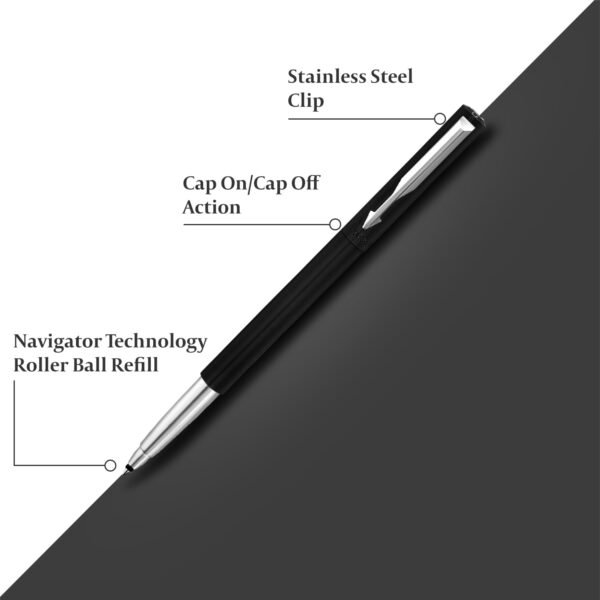 Parker Vector Standard Chrome Trim Roller Ball Pen| Black Body Color| Ink Color - Blue | For Employees | Perfect For Professional Use - Image 7