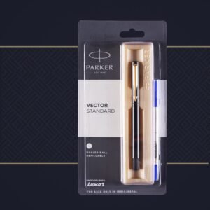 Parker Vector Standard Gold Trim Roller Ball Pen | Ink Color - Blue | Black Body Color | Ergonomic Design | Built for long writing sessions