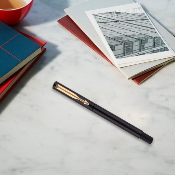 Parker Vector Standard Gold Trim Roller Ball Pen | Ink Color - Blue | Black Body Color | Ergonomic Design | Built for long writing sessions - Image 3
