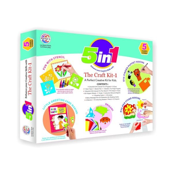 RATNA'S 5 in 1 Craft KIT for Kids Combo of Greeting Card Making,EVA Finger Puppet, Origami, Fun Stencils and EVA Pen Stand Making - Image 7