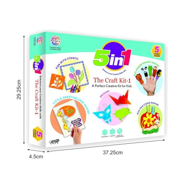 RATNA'S 5 in 1 Craft KIT for Kids Combo of Greeting Card Making,EVA Finger Puppet, Origami, Fun Stencils and EVA Pen Stand Making - Image 8