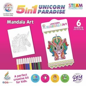 Alternative view of RATNA'S 5 in 1 Unicorn Paradise Kit with Activities Like Mandala Art, Jigsaw Puzzle, Apron Colouring, Paper Bag Making & Greeting Card Making Art & Craft Creative Kit for Kids 5+ Years