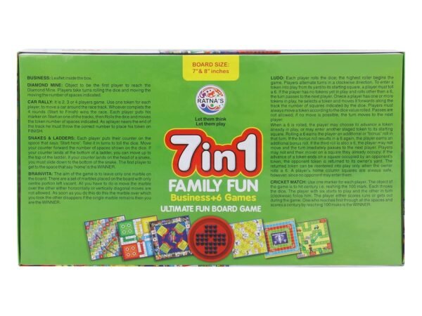 Ratna's 7 in 1 Family Board Game, Board Size: 6.5 Inches X 6.5 Inches & 8 Inches X 8 Inches|Brainvita,Ludo,Snakes & Ladders,Business,Car Rally,Diamond Mine,Cricket - Image 8