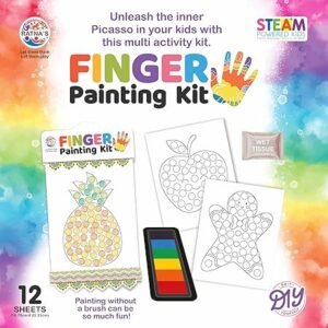 Alternative view of RATNA'S Finger Painting Kit STEAM Learning, 12 Sheets with 6 Colour Tray, DIY Coloring Hand Paint Art and Craft Activity Set for Kids