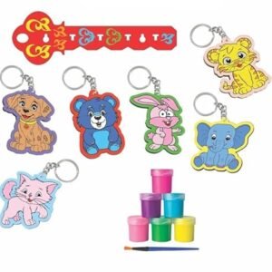 RATNA'S Cuties Animals Keychain Making DIY Kit Along with Key Chain Holder - Wooden MDF Cut Out Art & Craft Make Yourself Activity Kit for Kids Ages 5+ Years