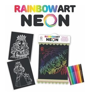 RATNA'S Rainbow Art Neon Colors Creative Coloring Kit with 20 Sheets and 12 Sketch Pens, 35x27.5cm Sheets - Creative Coloring Fun for All Ages